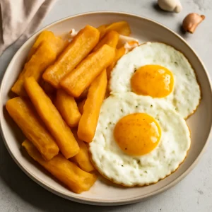 Ropogós yuca sült tojással, egy ínycsiklandó étkezés