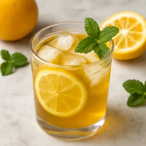 Frissítő yuzu hwachae jégkockákkal és menta levéllel
