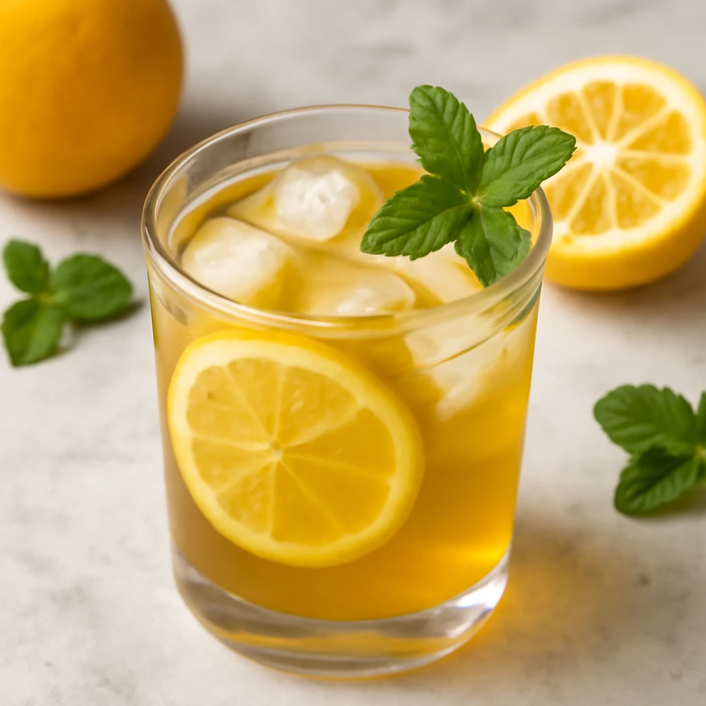 FrissÃ­tÅ yuzu hwachae jÃ©gkockÃ¡kkal Ã©s menta levÃ©llel