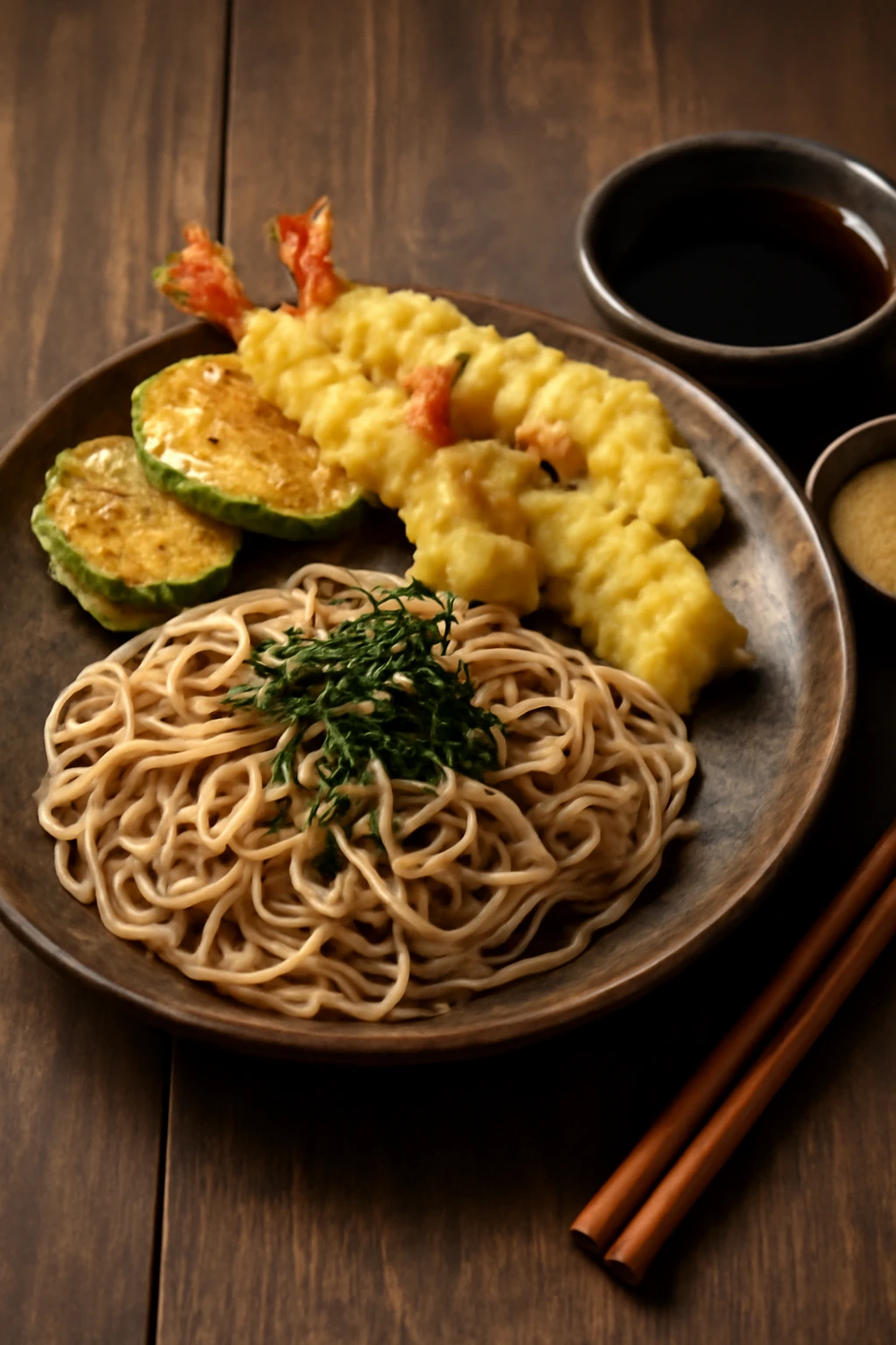 RopogÃ³s tempura rÃ¡kok Ã©s soba tÃ©szta friss zÃ¶ldsÃ©gekkel Ã©s szezÃ¡mmaggal