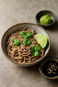 Friss japán soba tészta, szójaszósszal és fűszeres wasabival
