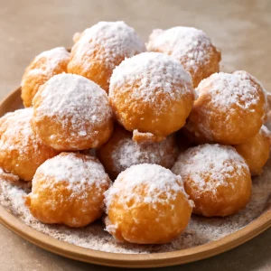 Friss, gluténmentes zeppole, porcukorral megszórva
