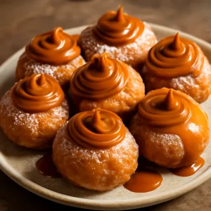 Friss és ropogós zeppole karamellkrémmel tálalva