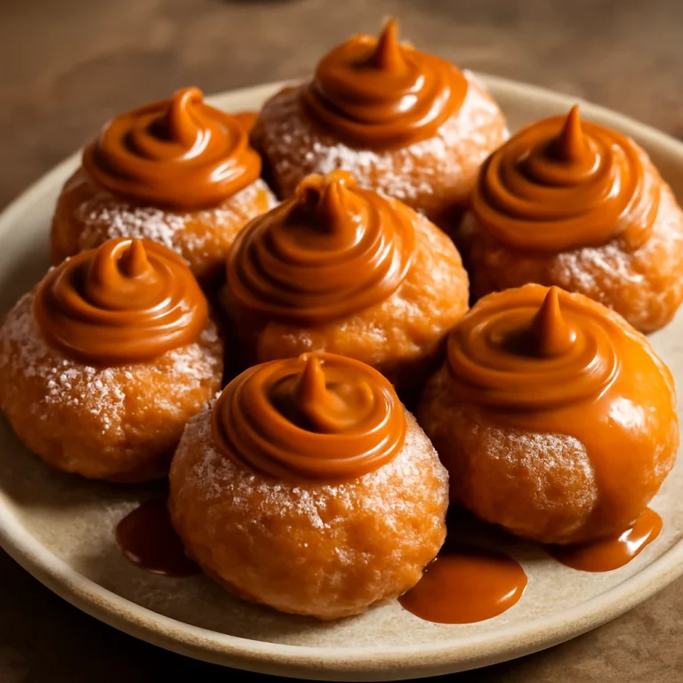 Zeppole karamellkrémmel, friss és édes fánk díszítéssel