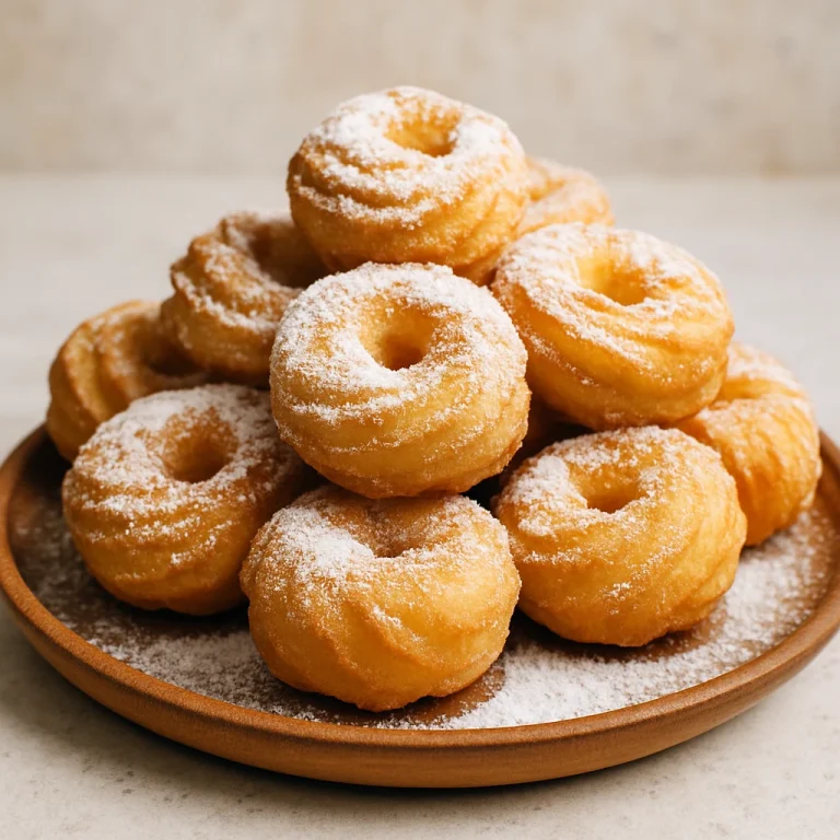Zeppole klasszikus változat, aranybarna, porcukorral megszórva tálalva