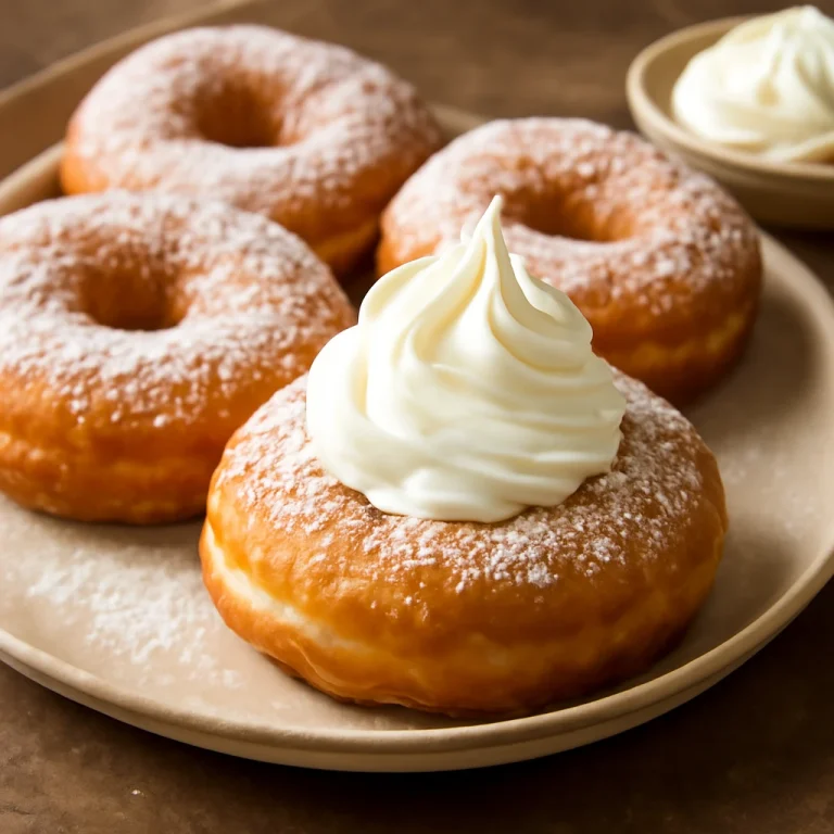 Zeppole tejszínhabbal tálalva, friss és könnyed tészta