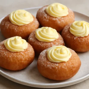 Olasz Zeppole, frissen sült, vaníliakrémmel töltve
