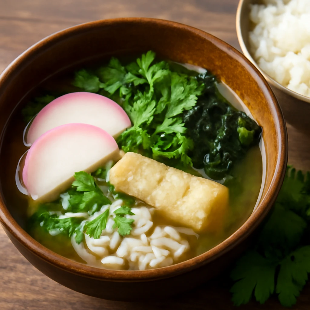 Japán zoni kamabokóval