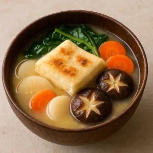 Japán újévi leves sült mochival
