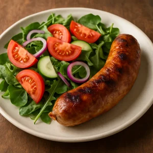 Portugál kolbász friss zöldségekkel