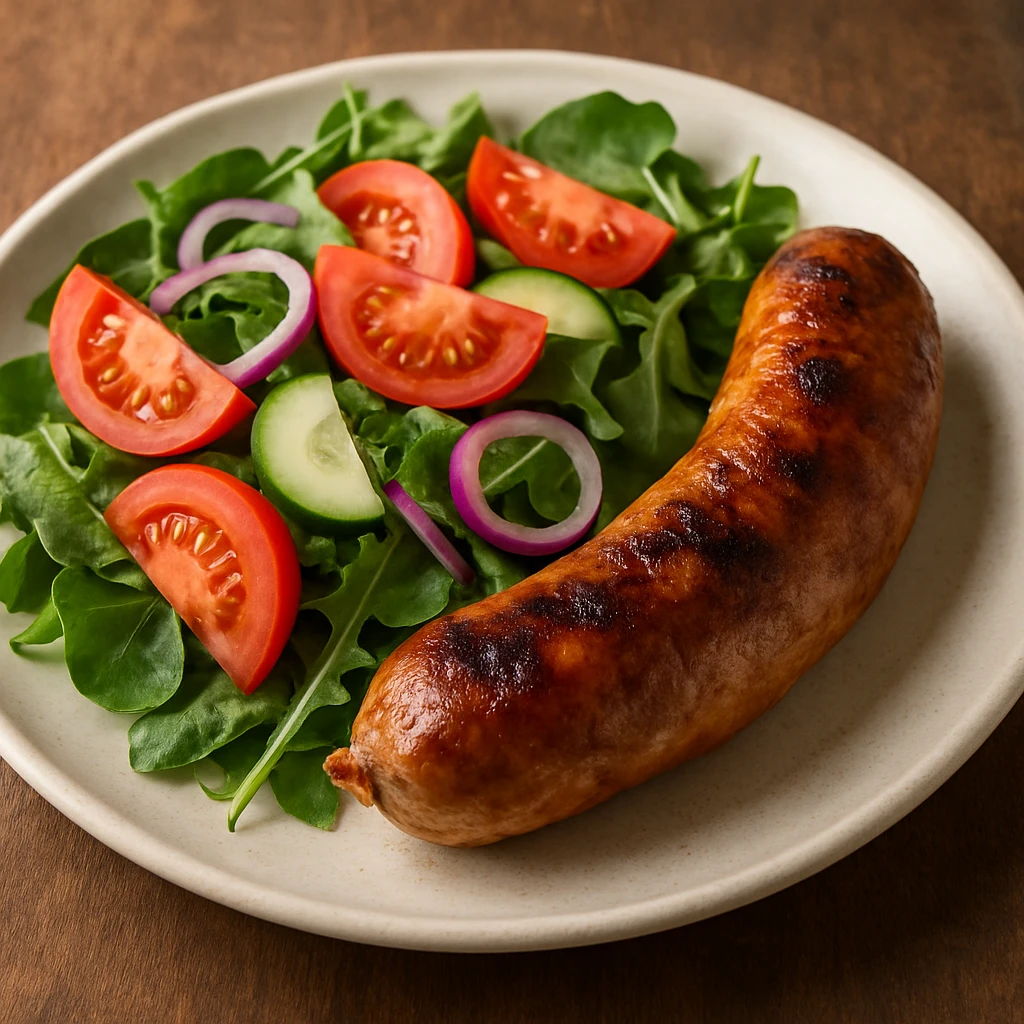 Portugál kolbász friss zöldségekkel