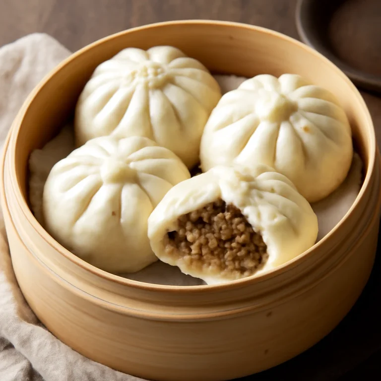 Bánh Bao marhahússal, puha tésztával, tálalva