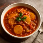 Daikon pörköltben tálalva, díszítve friss petrezselyemmel