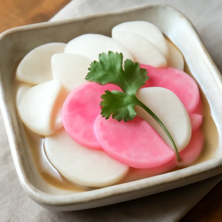 Kabu-zuke tálalva, japán retek és daikon pácolva, korianderrel díszítve