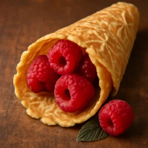 Finom krumkake málnával és porcukorral