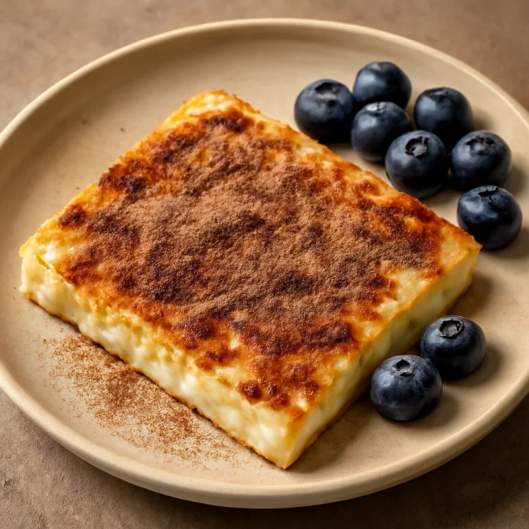 Leipäjuusto fahéjjal és cukorral megszórva, tálalva friss áfonyával