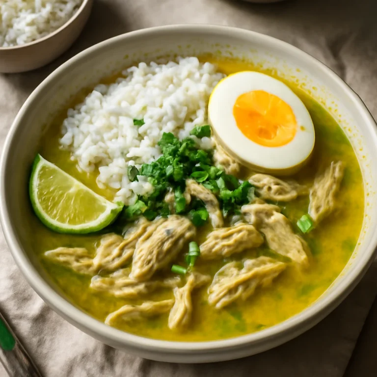 Soto ayam fokhagymával tálalva, friss lime-mal és főtt tojással
