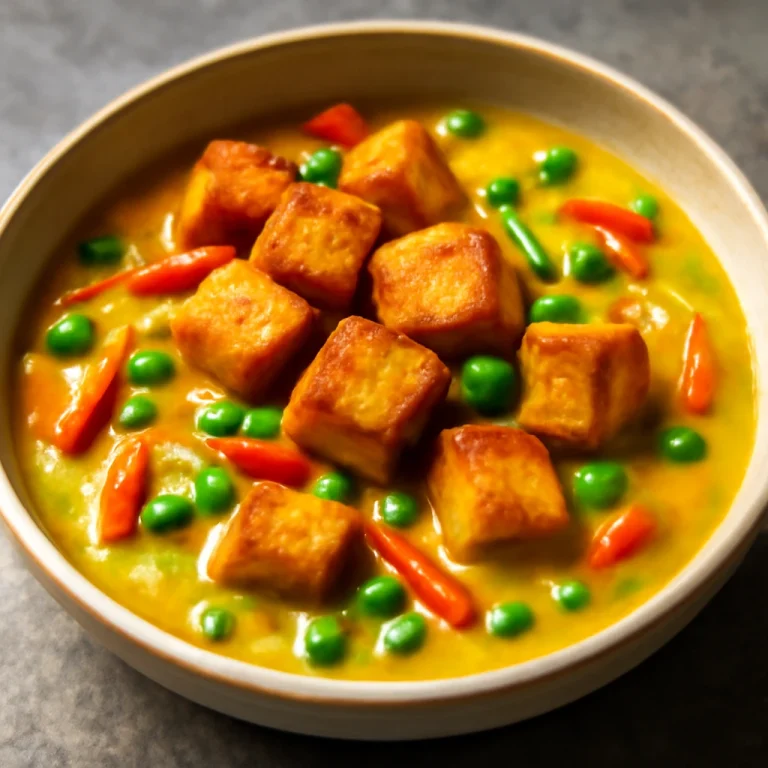 Sült tofu curryvel, kókusztej és fűszerek gazdag ízvilággal