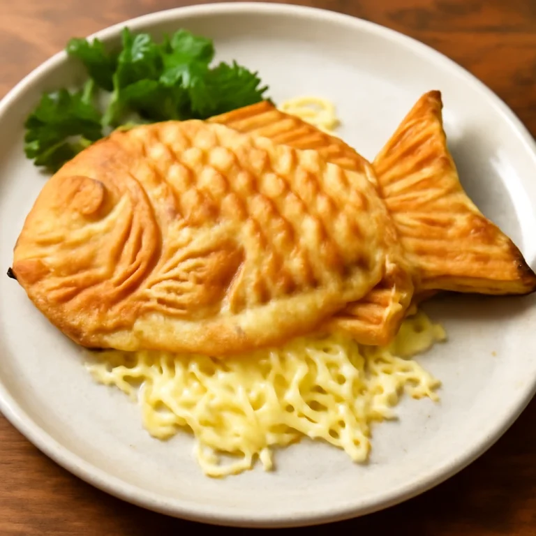 Taiyaki sajttal, tálalva friss petrezselyemmel