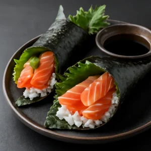 Friss temaki, shisóval és lazaccal