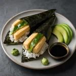 Temaki tamagoyakival, tálalva friss zöldségekkel