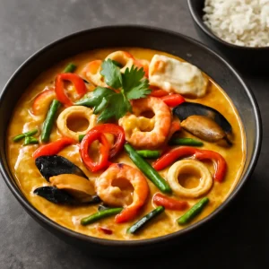 Ínycsiklandó Bicol Express, gazdag kókusztejjel és tenger gyümölcseivel