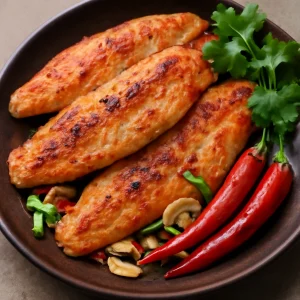 Fűszeres sült tilapia csípős paprikával és korianderrel