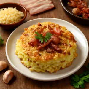 Gazdag, krémes spanyol étel baconos, káposztás krumplival