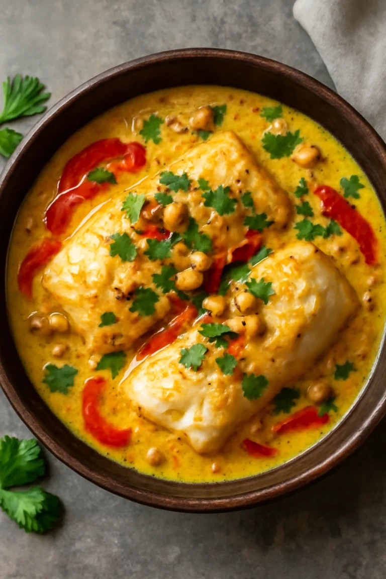 Vatapá de peixe com gengibre, kókusztejjel és dióval